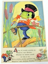 Ruth E Newton Vintage Print Frog A Wooing  Poem Puppies Mice 8.5X12.25 Nursery