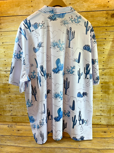 SPORTY BUFF MEN'S 4XL GOLF POLO SHIRT SS DESSERT CACTUS WHITE BLUE 🌴EUC🌴 - Picture 9 of 11