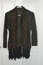 Antique Vintage Victorian Glass Bead Black Brown Mourning Coat Jacket Small