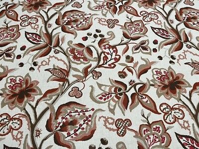 Schumacher Curtain Fabric 'ALEXANDRA VINE - NATURAL/SPICE' 3.6 METRES Linen Mix