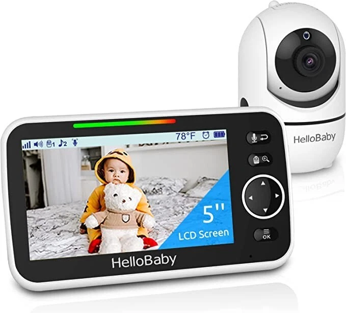 Baby Monitor 5''Screen 30Hr Battery Pan-Tilt-Zoom 2-Way Talk 1K ft Range No WiFi