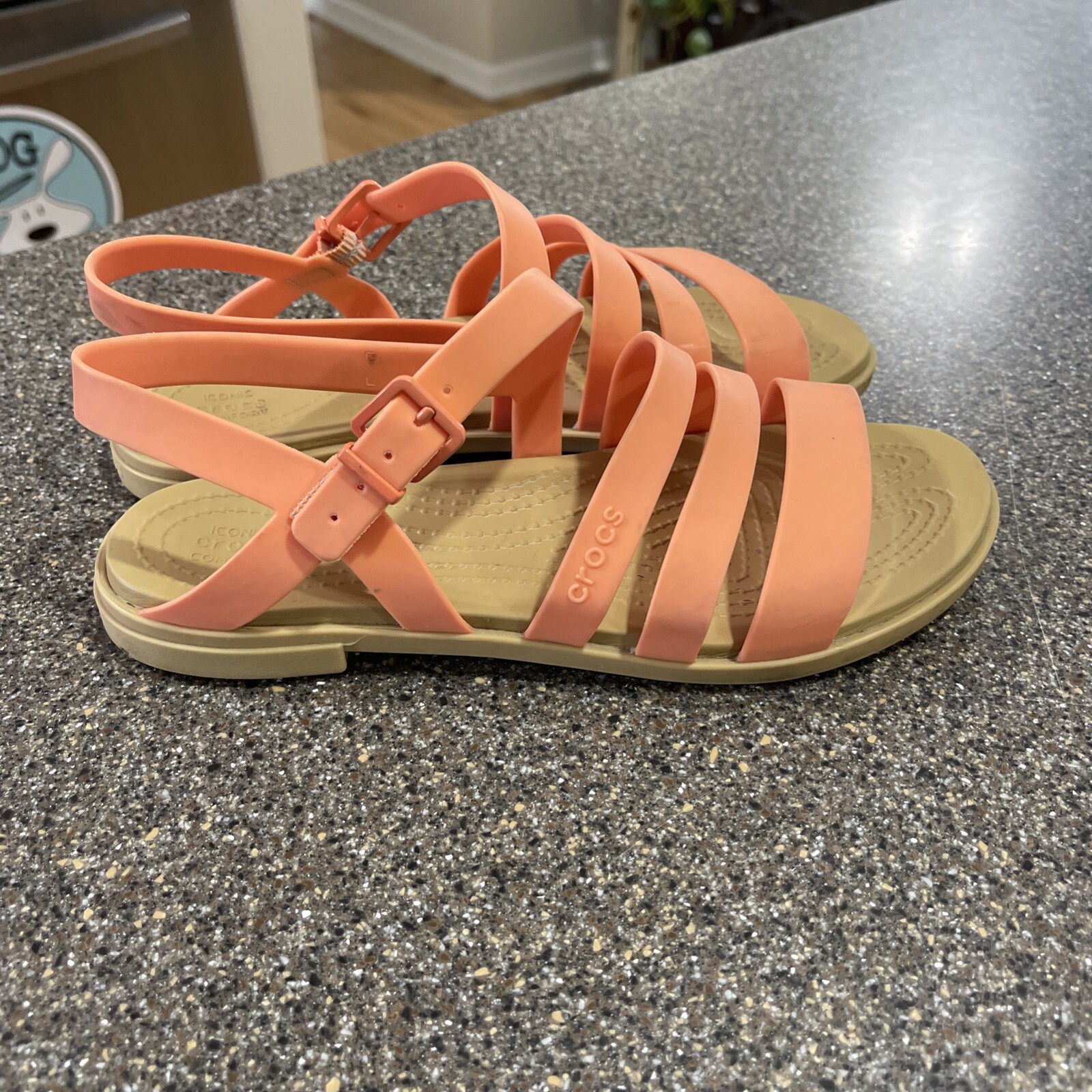 CROCS Tulum Sandal GRAPEFRUIT/TAN Women's Size 7 W Relaxed Fit Ankle Strap image 4