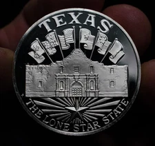 1973 Texas Alamo the Lone Star State 925 Sterling Silver art bar round C1936