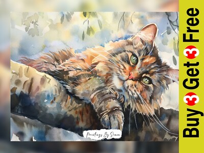 Entzückende Katze Aquarell, Aquarell Malerei Druck 5''x7'' auf mattem Papier