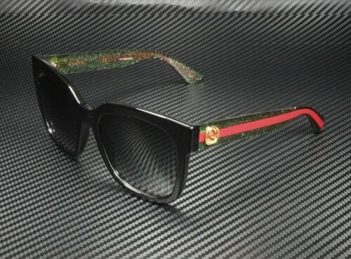 GUCCI GG0034SN 002 Black/Green Square 54 mm Women's Sunglasses - Afbeelding 1 van 4