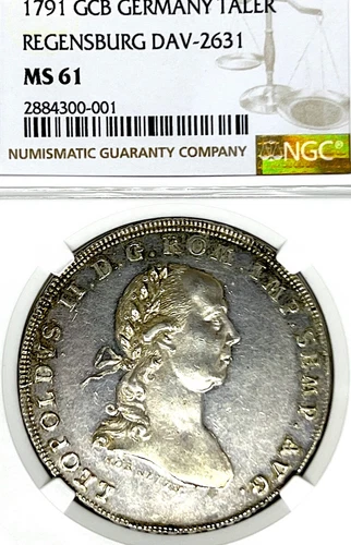 German States Regensburg 1791 Taler Coin Thaler NGC MS 61 VZ/F.STG UNC RARE NGC