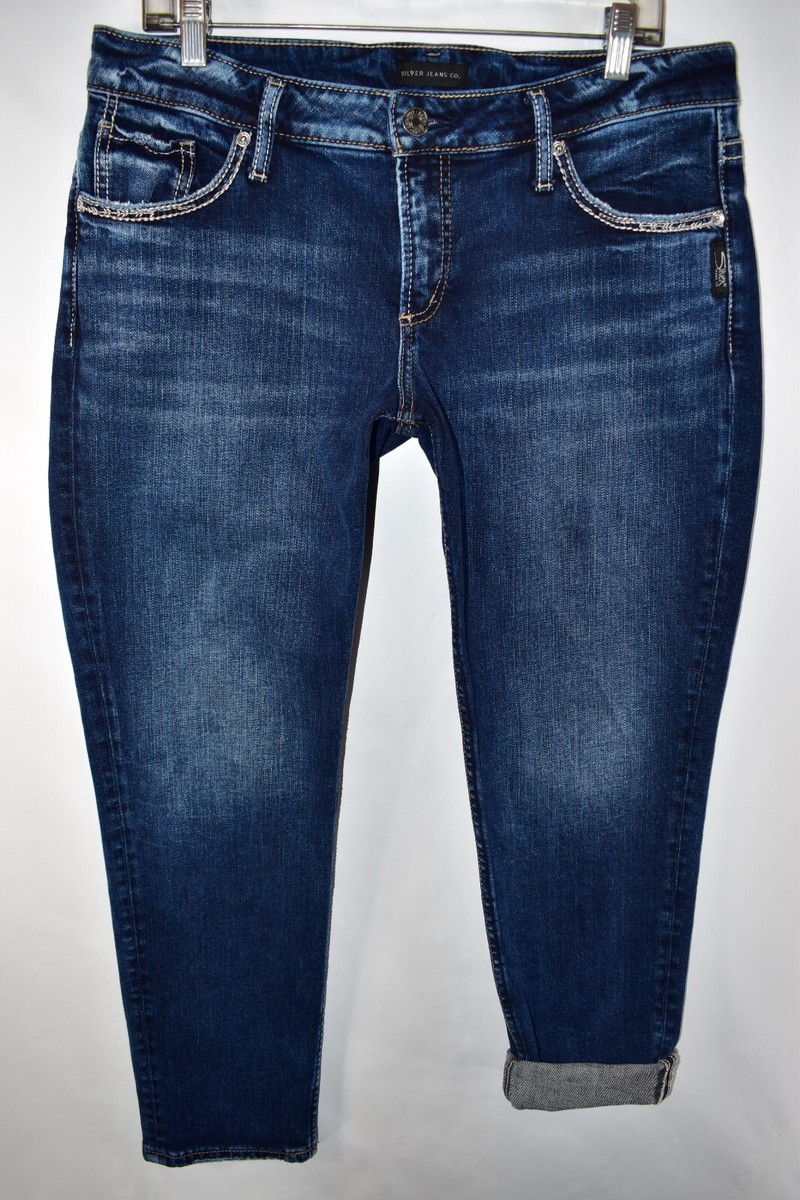 Silver Boyfriend Mid Rise Slim Leg Jeans Womens Size 30x25 Blue 34x28