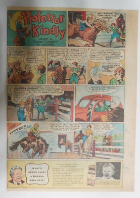 Fletcher's Castoria Ad: Professor Kindly Helps Cowboy ! 1930's 11 x 15 inch
