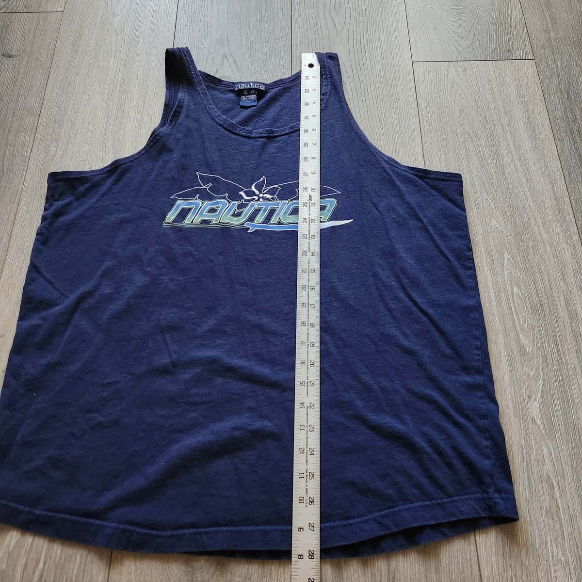 vintage Nautica Tank Top Adult Size L Blue Logo Spell Out Knit