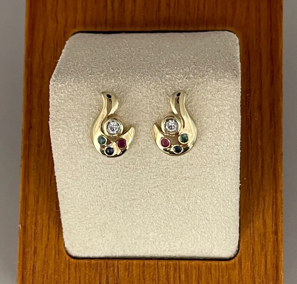 OHRSTECKER   MIT  RUBIN SMARAGD SAPHIR & ZIRKONIA  Aus 333er Gelbgold - Bild 2 von 4