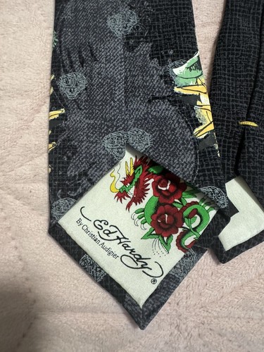 Ed Hardy by Christian Audigier Mens Silk Neck Tie Bulldog Kings Crown Tigers - Picture 6 of 8