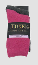 Luxe Women 2 Pk Hot Pink  Gray Cashmere Blend Cushioned Insulated Sock Sz 9-11