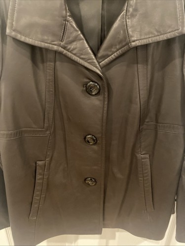 Ellen Tracy Brown Soft Leather Jacket 3 Button Closure Side Pockets Women’s XL - Picture 5 of 14