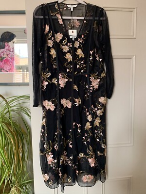 Coast Jodies Floral Embroidered Mesh Midi Dress 14 BNWT