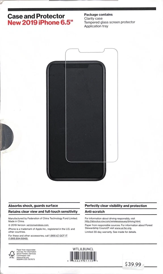 Funda Verizon Clarity y Vidrio Templado para Apple iPhone 11 Pro Max - Transparente Foto 2 de 4