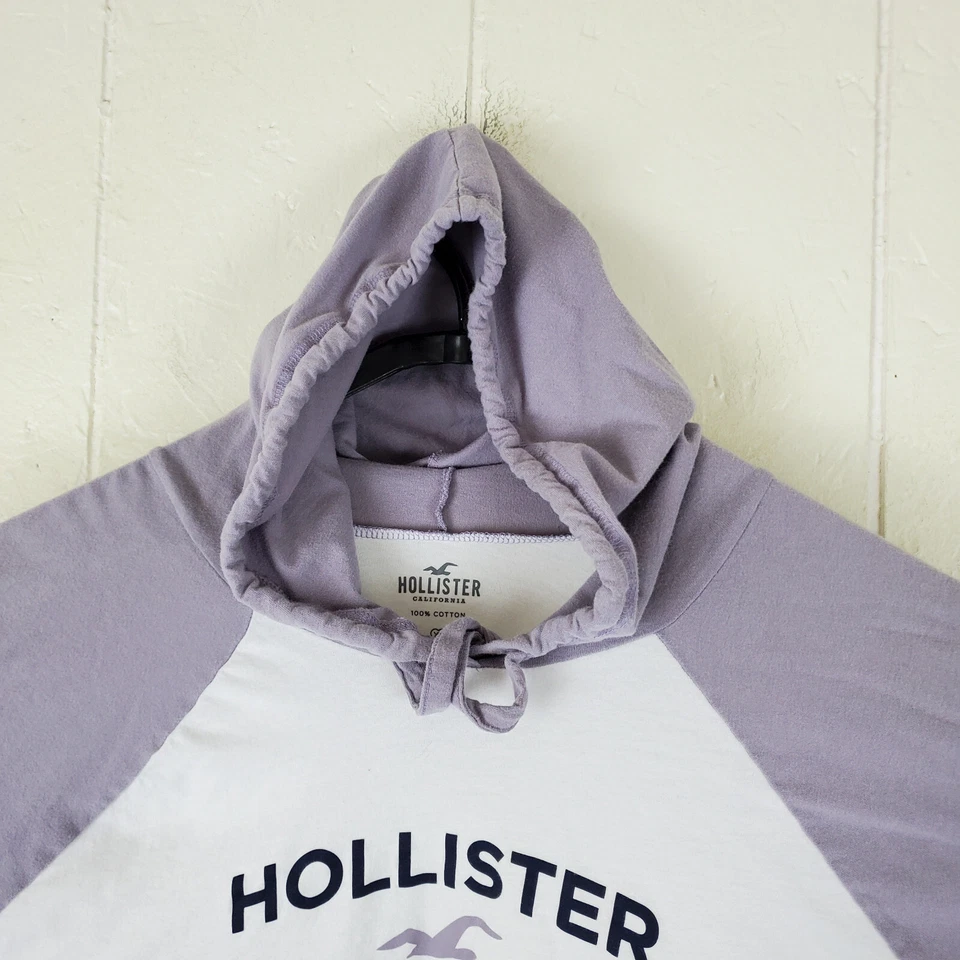 Hollister Sudadera con Capucha Mujer Extra Grande Blanco Púrpura Logo Manga Larga Cordón Recortado Foto 2 de 4
