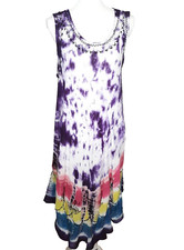 India Boutique Tie Dyed Sleeveless Embroidered Free Size Bohemian Slip Dress
