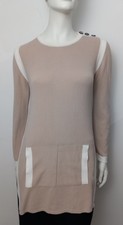 STEFANEL maglione pullover lungo 34 36 beige bianco cotone elasticizzato tasca spacchi