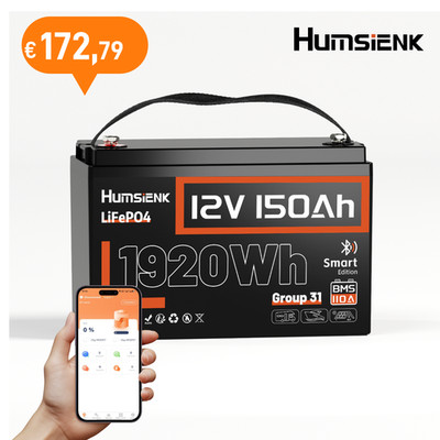 Humsienk 12V 150Ah LiFePO4 Bluetooth Akku Lithium Batterie 110A BMS Rollstuhl