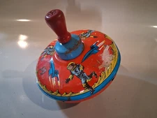 Vintage Buck Rogers 1965 Ohio Art Metal Push Down Top Spinning Toy