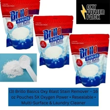 Brillo Basics Oxy Blast Stain Remover 3-Pack | 5X Oxygen Power | 16 oz Bags