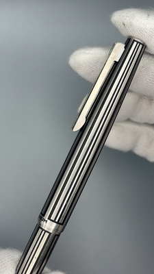 Vintage Platinum Short Fountain Pen 18K F Nib Silver Stripe Pocket