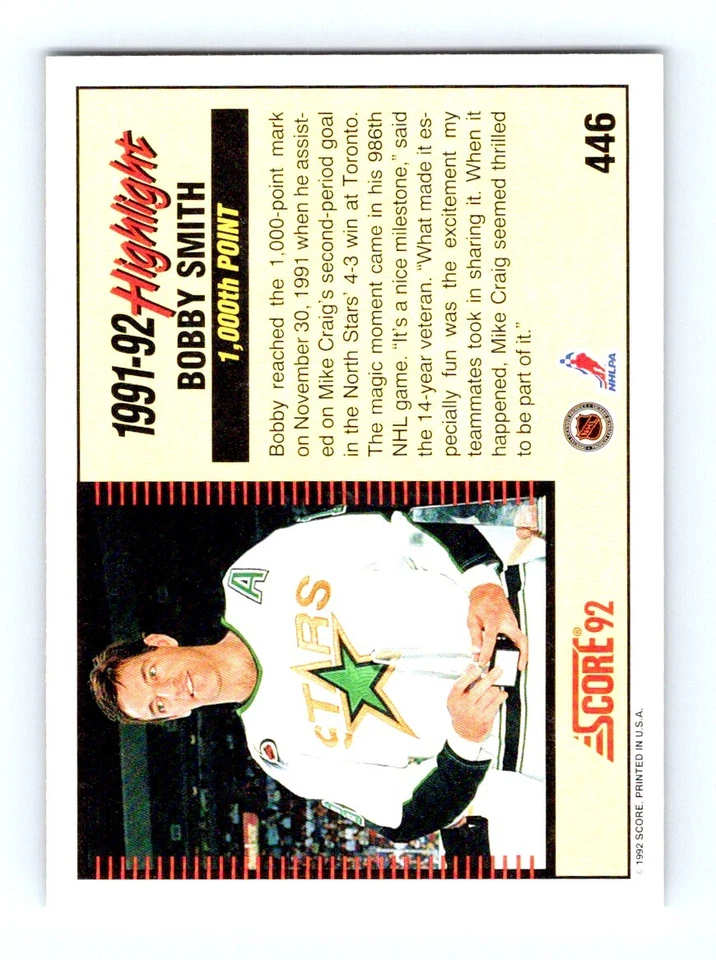 #446 1992-93 Score Bobby Smith North Stars - Image 2 of 2