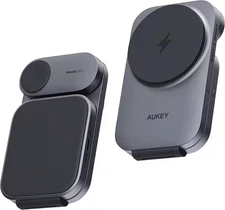 Aukey - MagFusion 3-in-1 Foldable Magnetic Wireless Charger (Qi 2.0, 30W, Ch...