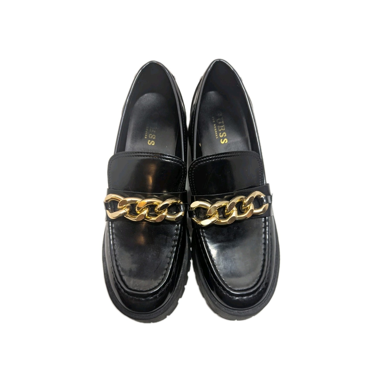 SAOLA Scarpe Guess donna Hilford mocassino grosso suola a strappo catena oro taglia 9 M