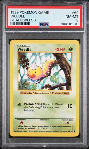 1999 POKEMON BASE SET SHADOWLESS #69 WEEDLE PSA 8