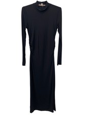 LOFT Maxi Dress XS Mock Neck Ruched Side Long Sleeve Side Slit Minimalist NEW