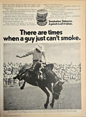 1974 Copenhagen Skoal Print Ad Rodeo Cowboy Smokeless Tobacco Happy Days