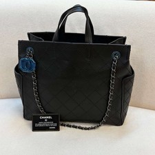 Chanel Black Quilted Calfskin Tote Silver‑Tone Hardware Chain Shoulder Handbag
