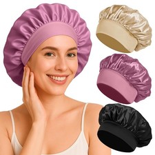 Satin Bonnet for Sleeping with Wide Band, One Size, U01-black/Rose/Champagne