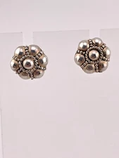 VINTAGE 925 STERLING SILVER FLORAL BALL CLUSTER STUD EARRINGS SOUTHWEST 2328