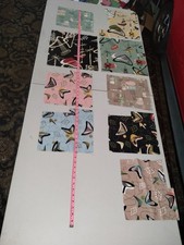 Vintage MCM Barkcloth 1950's Modern Print Fabric 9 Pcs. ea. Unique Stylish NR!