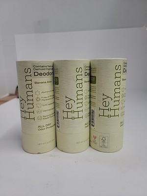 3x Hey Humans Aluminum Free Naturally Derived Deodorant 2oz Banana Aloe