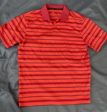 Nike Golf Polo Shirt Men Large Top Performance Dri-Fit Orange Red Stripe Wick