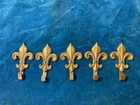 Vintage Solid Cast Brass Wall or Door mounted Fleur De Lis (5) Hooks wall, door