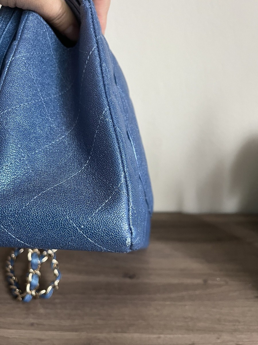chanel classic flap bag iridescent blue retail price now：$11000+