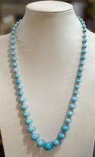 Vintage Blue Round Glass Graduating Bead Silver Tone Box Clasp Necklace