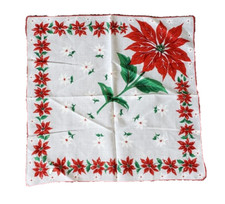 Christmas Poinsetta Handkerchief Hankie Vintage Gift