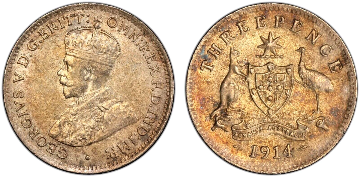 1914 Australia 3 Three Pence, PCGS MS 62, Scarce in MS | eBay