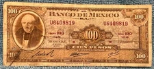 1973 Mexico 100 Pesos Miguel Hidalgo Banknote Paper Money ABN SERIE BXQ U6409819