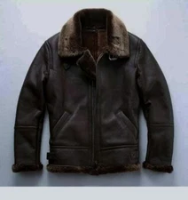 Men's RAF Aviator Real Leather Jacket Coat Bomber B3 Sheep Skin Pilot Flying N10