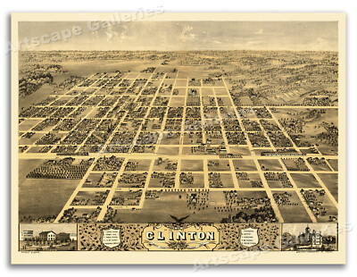 Clinton Illinois 1869 Historic Panoramic Town Map - 20x28