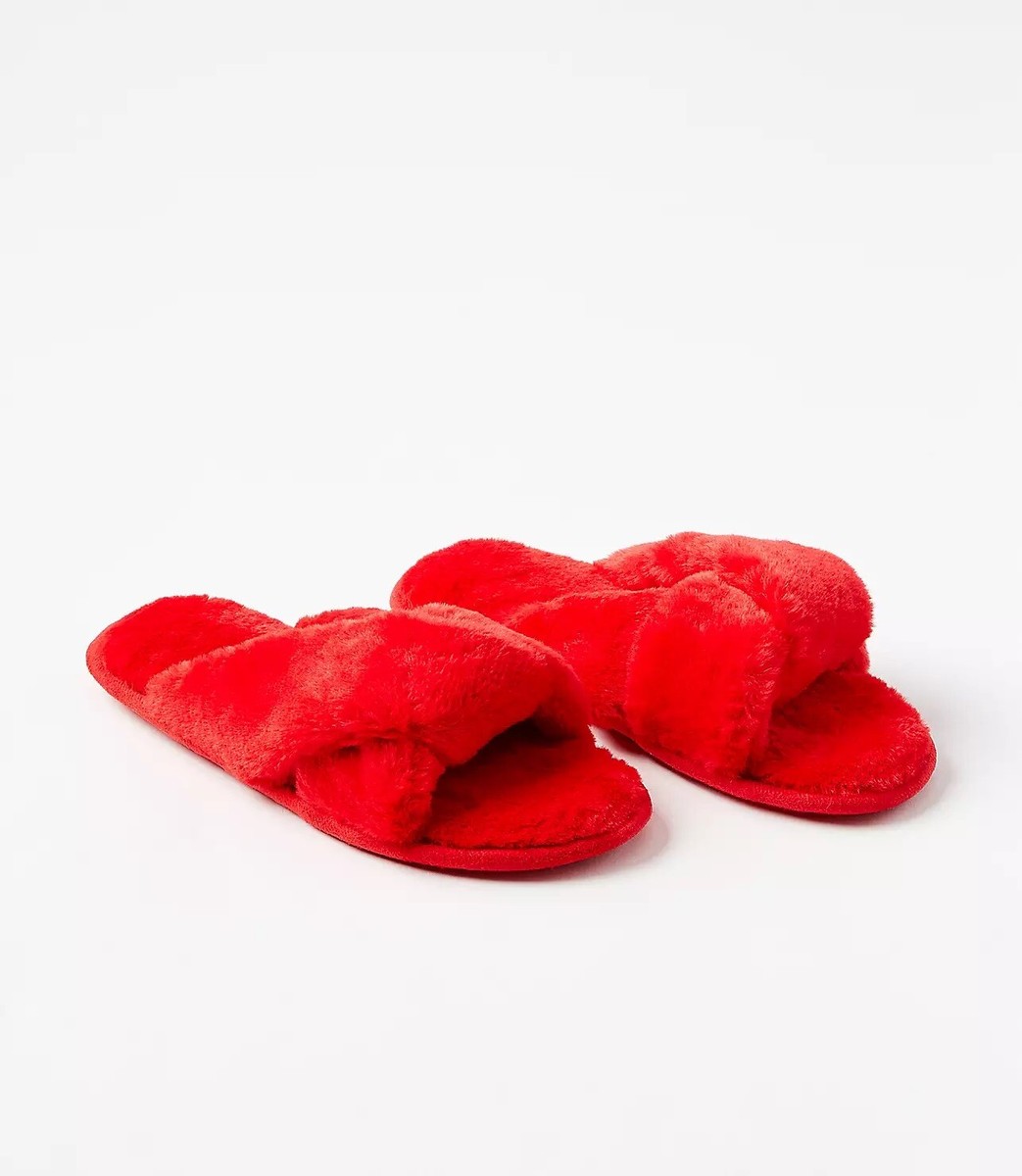 Loft Faux Fur Twist Slippers Womens Size L: 9-10