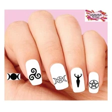 Waterslide Nail Decals Set of 20 - Wiccan, The Goddess, Pentacle, Triple Moon 