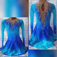Women Aldult Girl Customize Costume Competition Leotard Ice Skating Dress Blue
