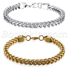 Stainless Steel Charm Square Curb Wheat Chain Link Bracelet Bangle Men's Jewelry